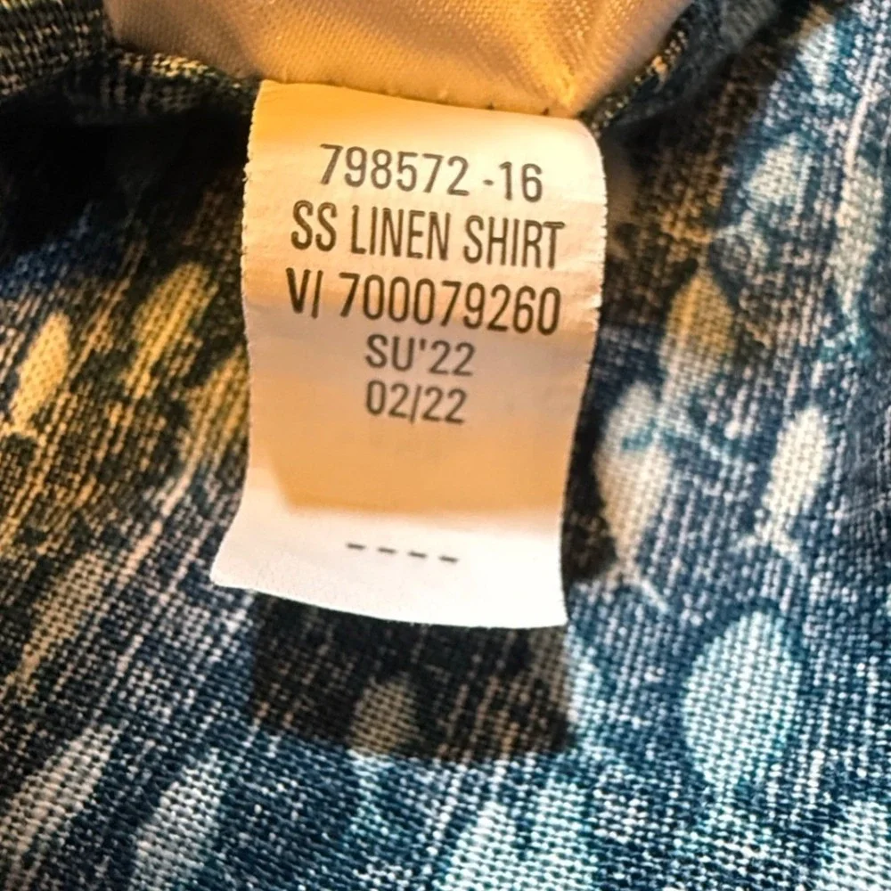 Banana Republic Mens L Slim Fit Linen Blend Fish Print Short Sleeve Shirt Blue